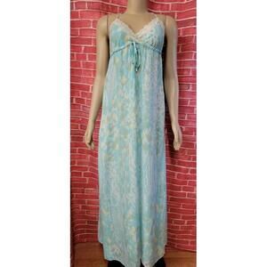 Lani Blue Floral Viscose Size M Halter Women's Empire waist Maxi Dress #C6